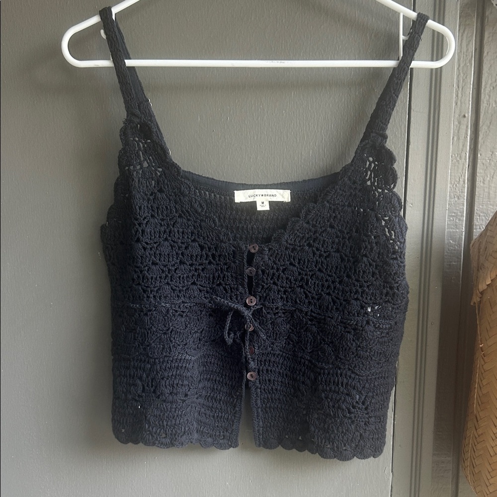 LUCKY BRAND Black Crocheted Tank Top cropped